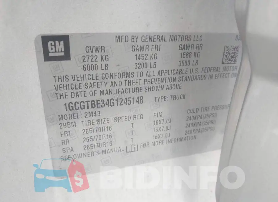 1GCGTBE34G1245148 Photo# 9