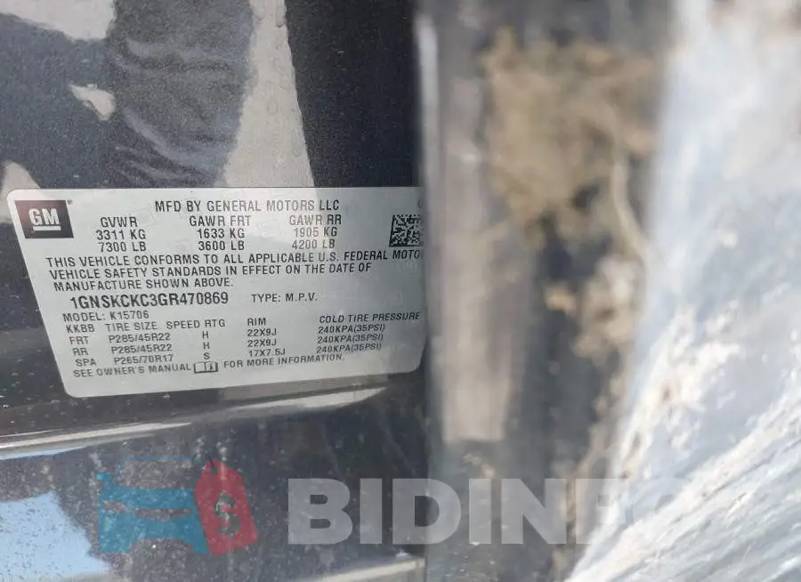 1GNSKCKC3GR470869 Photo# 9