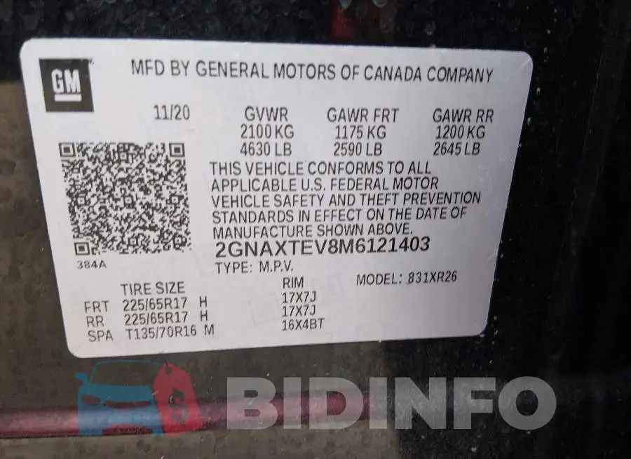 2GNAXTEV8M6121403 Photo# 9