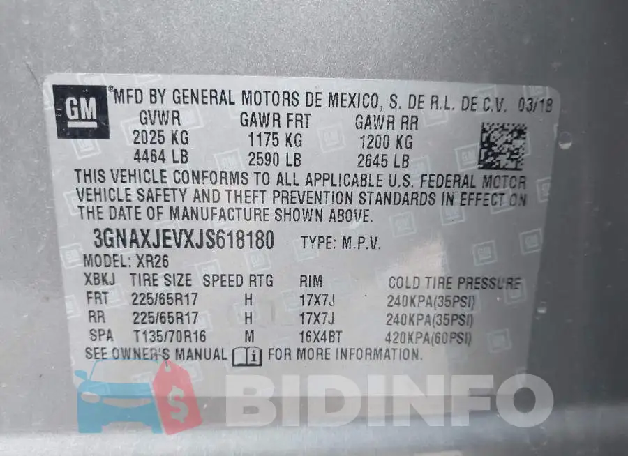 3GNAXJEVXJS618180 Photo# 9