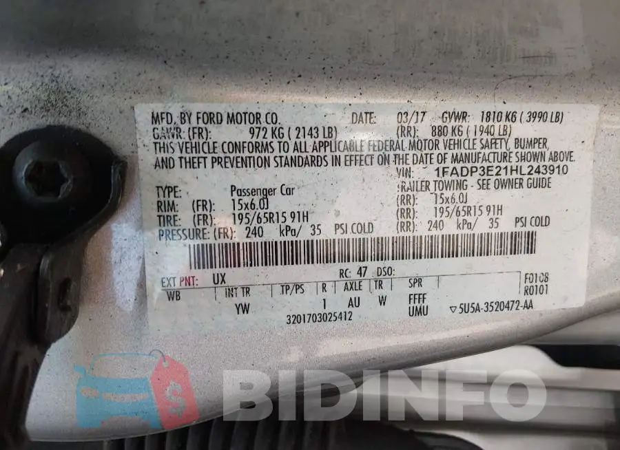 1FADP3E21HL243910 Photo# 9