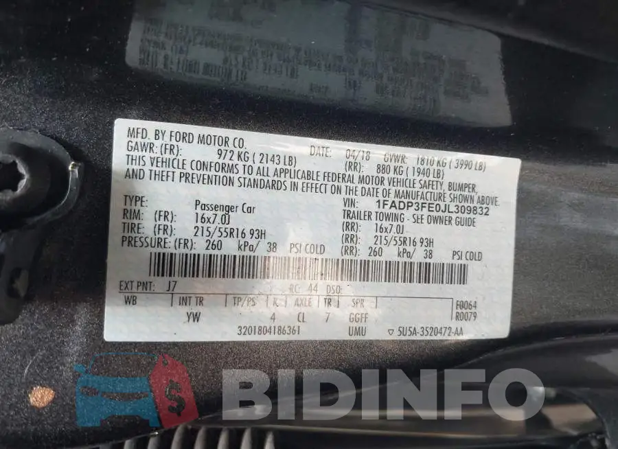 1FADP3FE0JL309832 Photo# 9