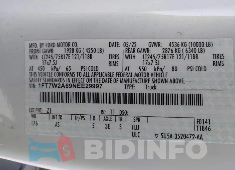 1FT7W2A69NEE29997 Photo# 9