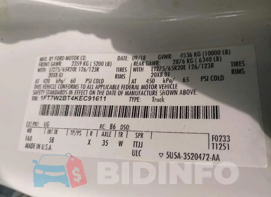 1FT7W2BT4KEC91611 Photo# 9