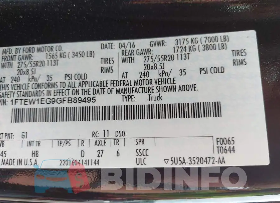1FTEW1EG9GFB89495 Photo# 9