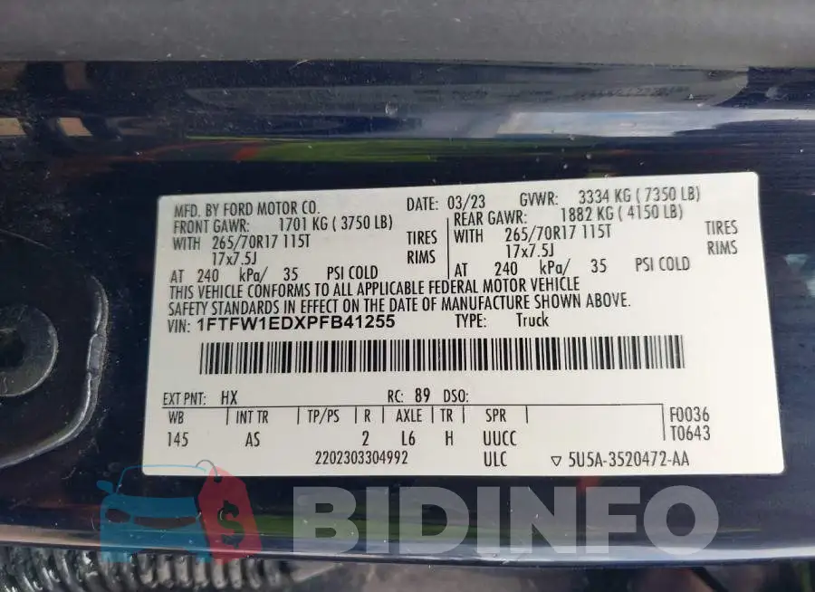 1FTFW1EDXPFB41255 Photo# 9