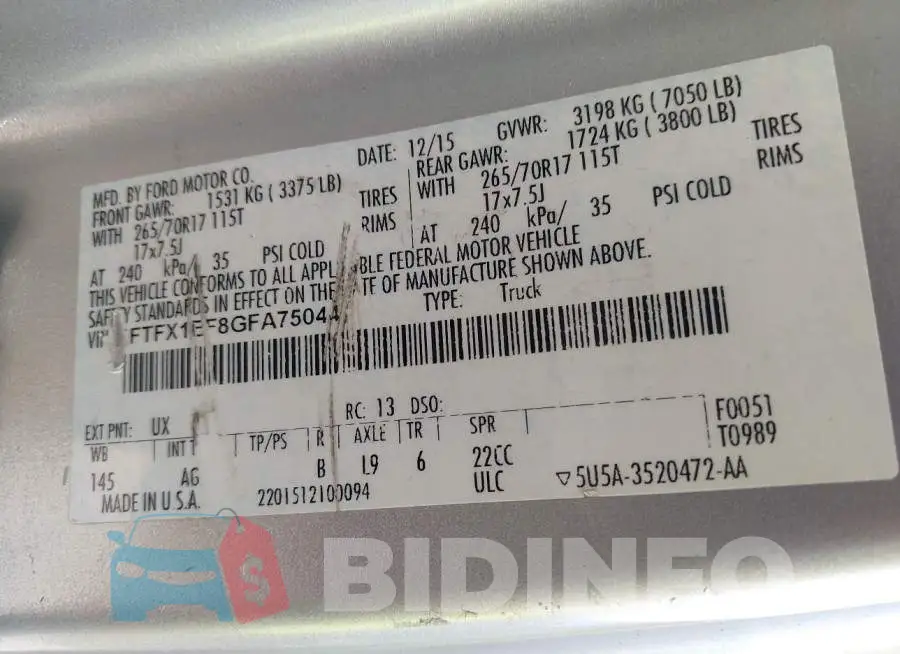 1FTFX1EF8GFA75044 Photo# 9
