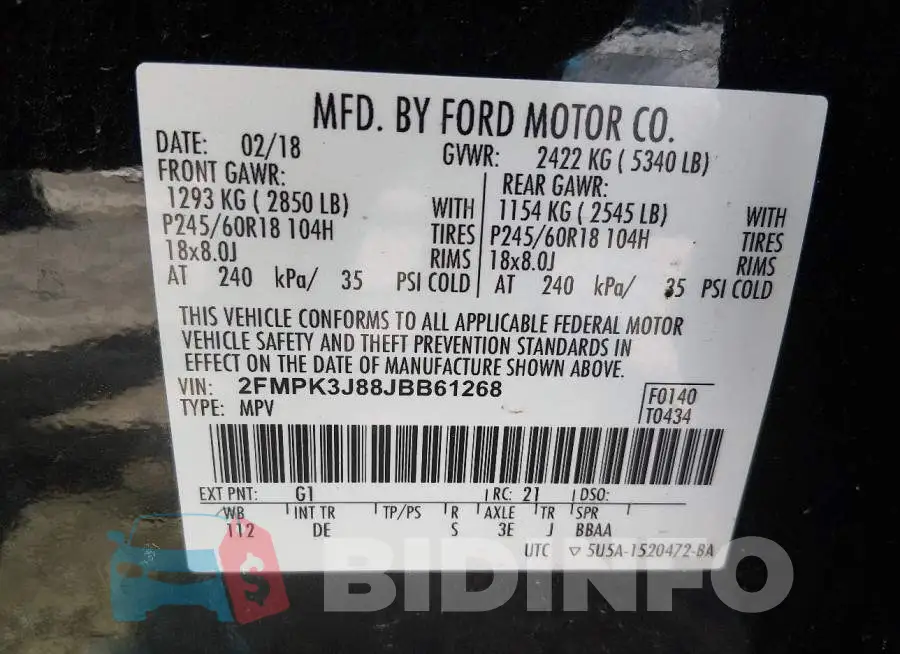 2FMPK3J88JBB61268 Photo# 9