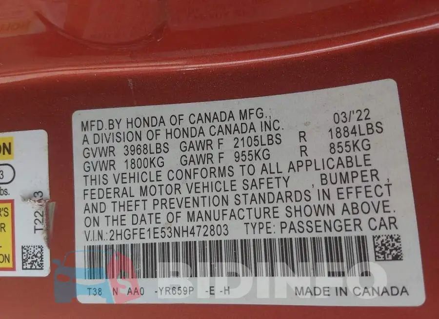 2HGFE1E53NH472803 Photo# 9