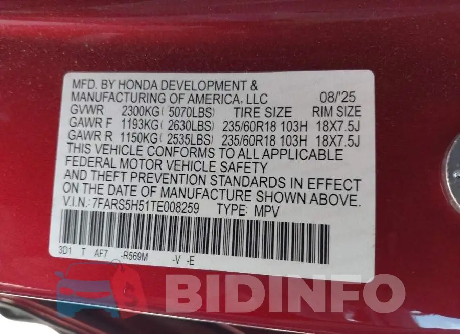 7FARS5H51TE008259 Photo# 9