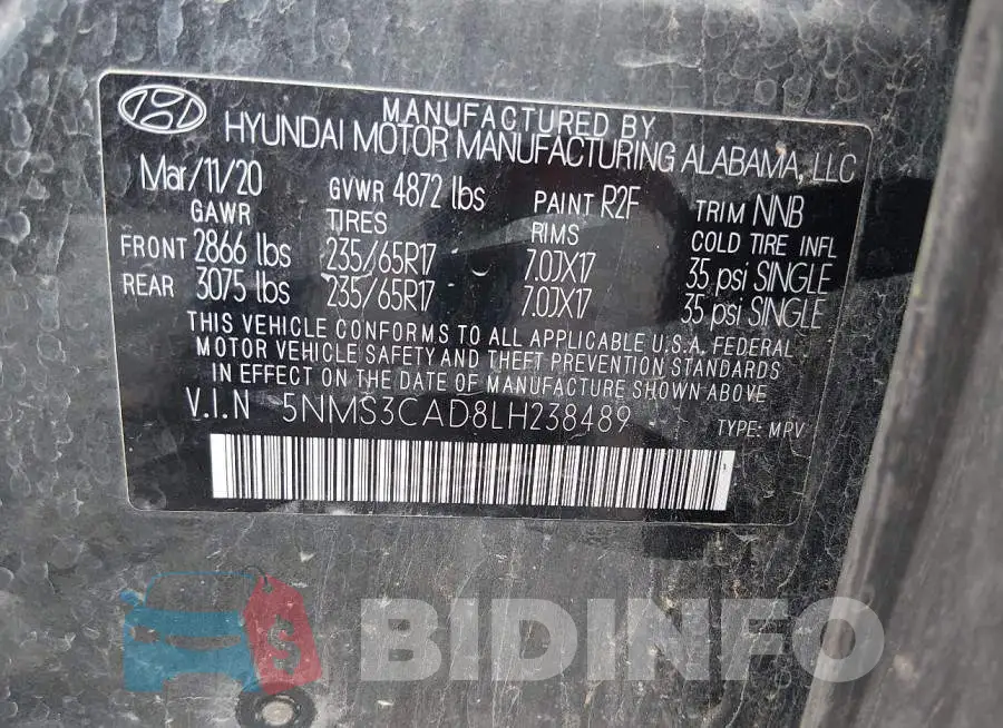 5NMS3CAD8LH238489 Photo# 9