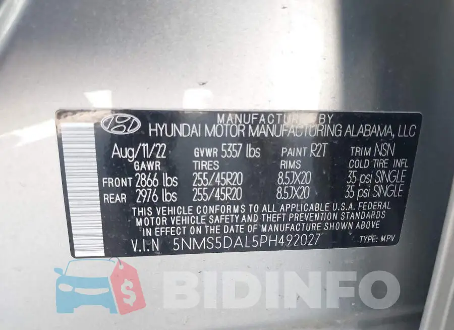 5NMS5DAL5PH492027 Photo# 9