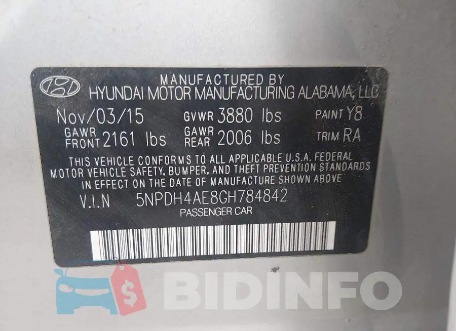 5NPDH4AE8GH784842 Photo# 9