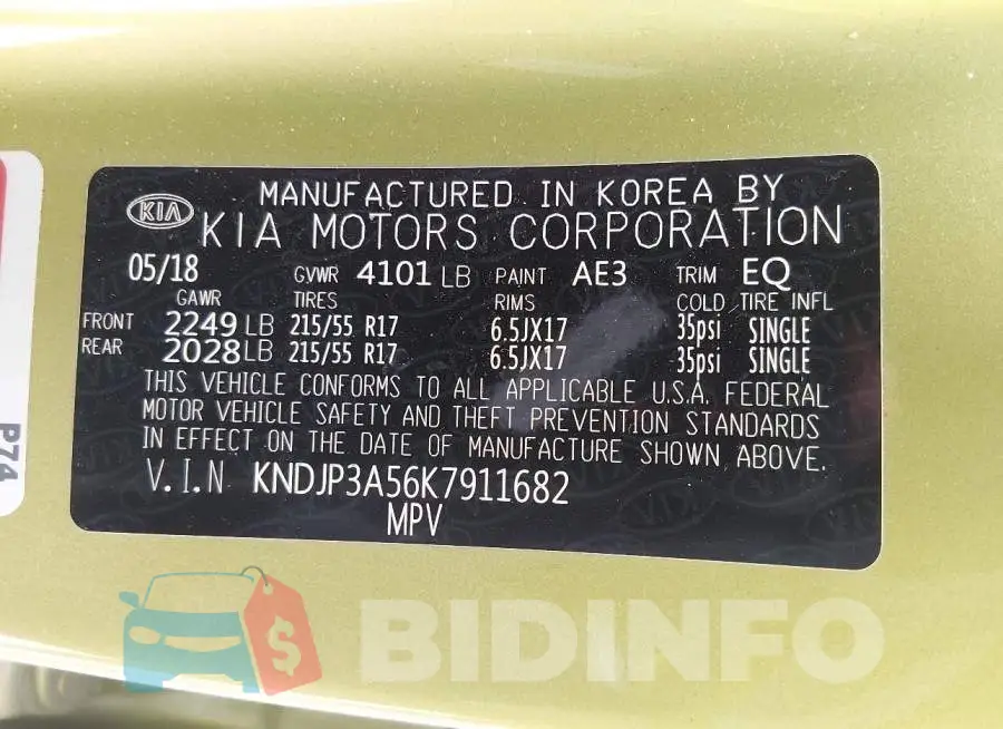 KNDJP3A56K7911682 Photo# 9