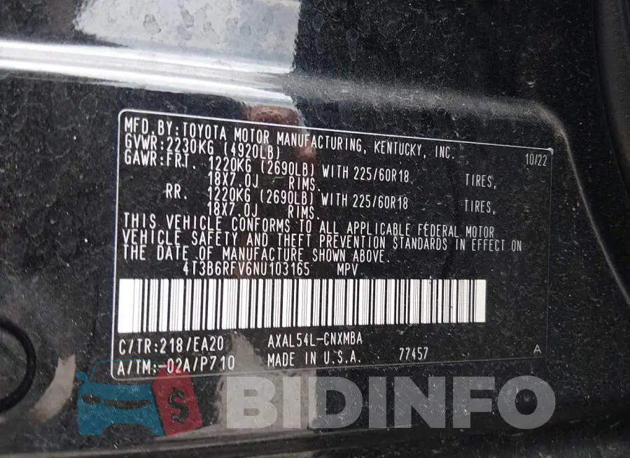 4T3B6RFV6NU103165 Photo# 9