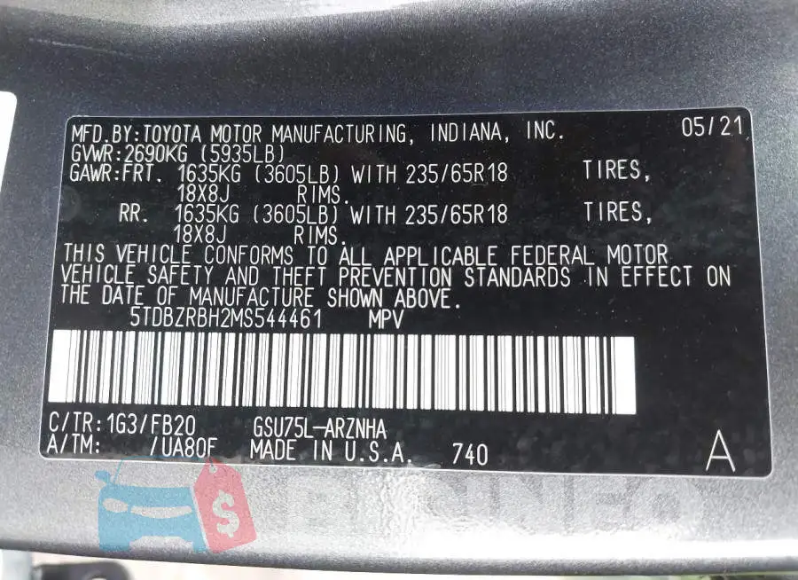 5TDBZRBH2MS544461 Photo# 9