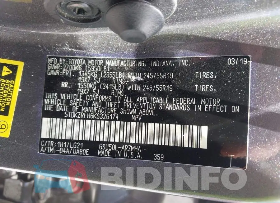 5TDKZRFH6KS326174 Photo# 9