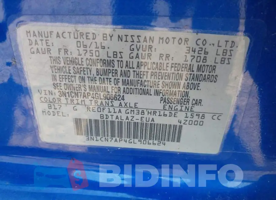 3N1CN7AP4GL906624 Photo# 9
