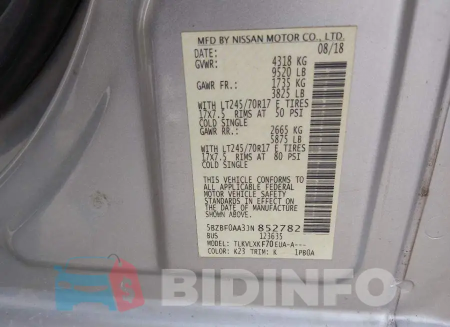 5BZBF0AA3JN852782 Photo# 9