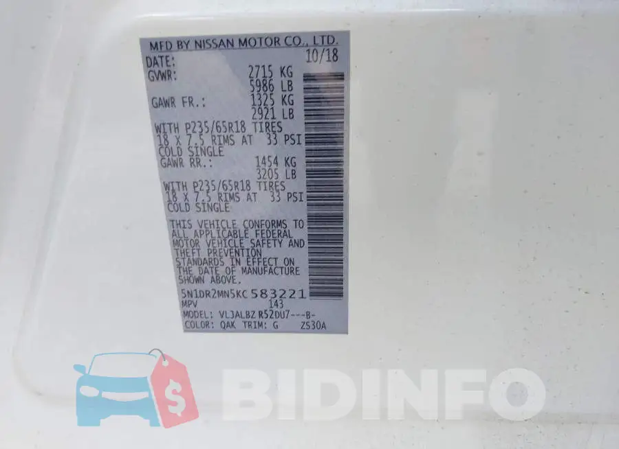 5N1DR2MN5KC583221 Photo# 9