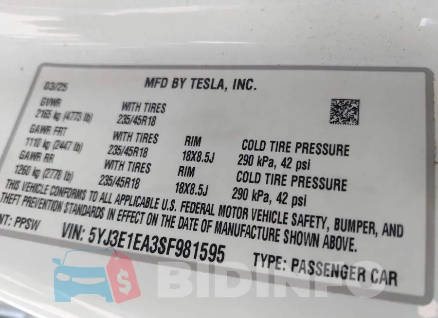 5YJ3E1EA3SF981595 Photo# 9