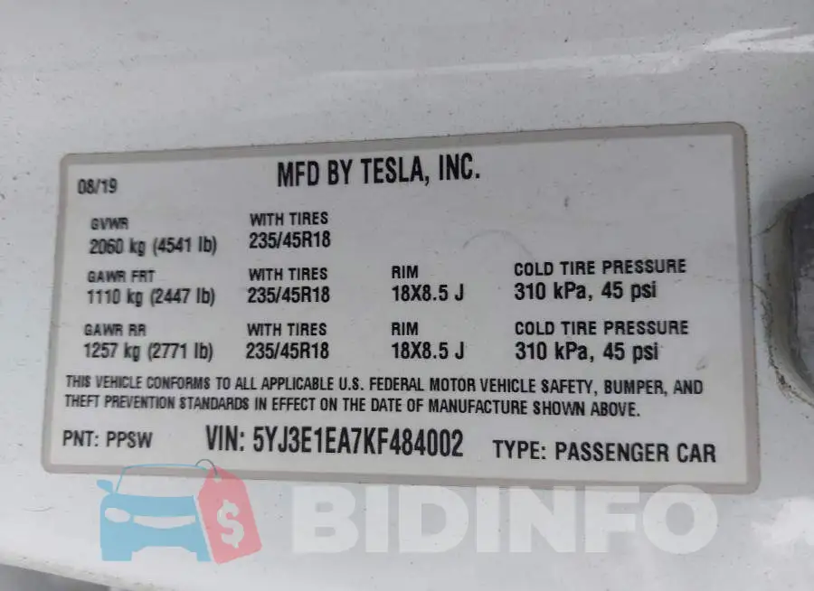 5YJ3E1EA7KF484002 Photo# 9