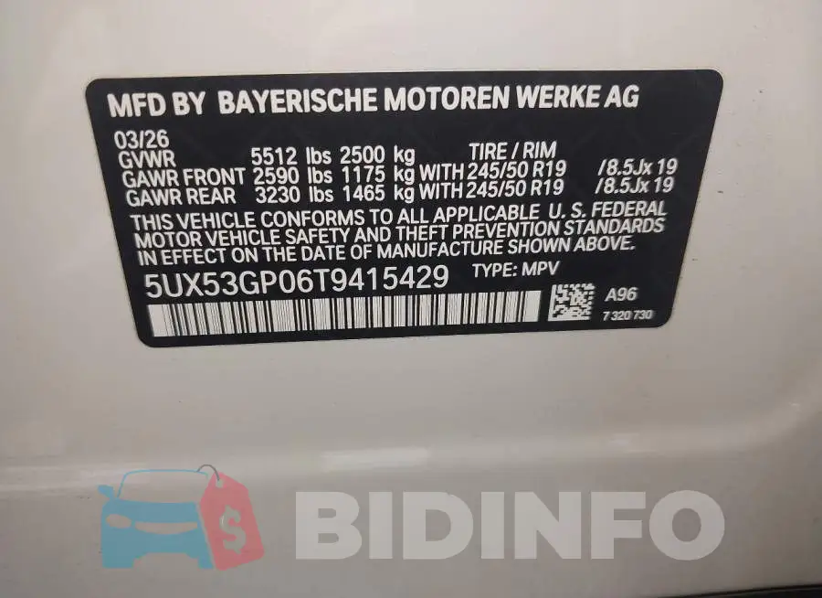 5UX53GP06T9415429 Photo# 9