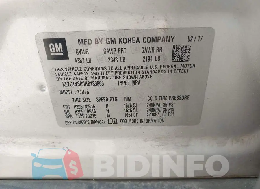 KL7CJNSB0HB139869 Photo# 9