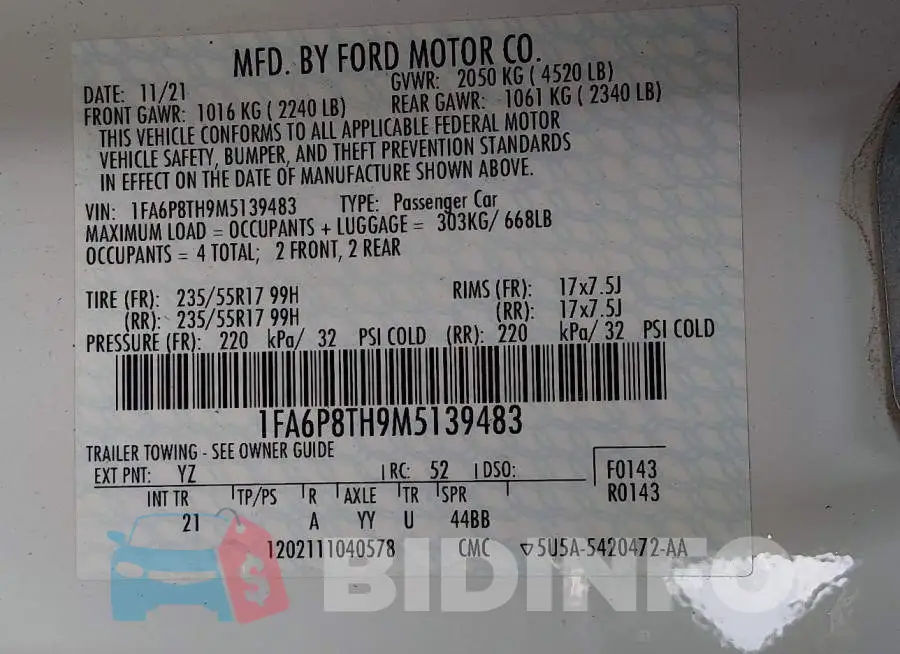 1FA6P8TH9M5139483 Photo# 9