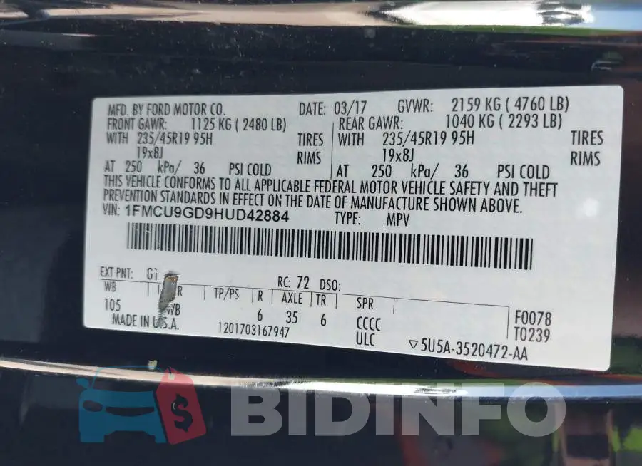 1FMCU9GD9HUD42884 Photo# 9