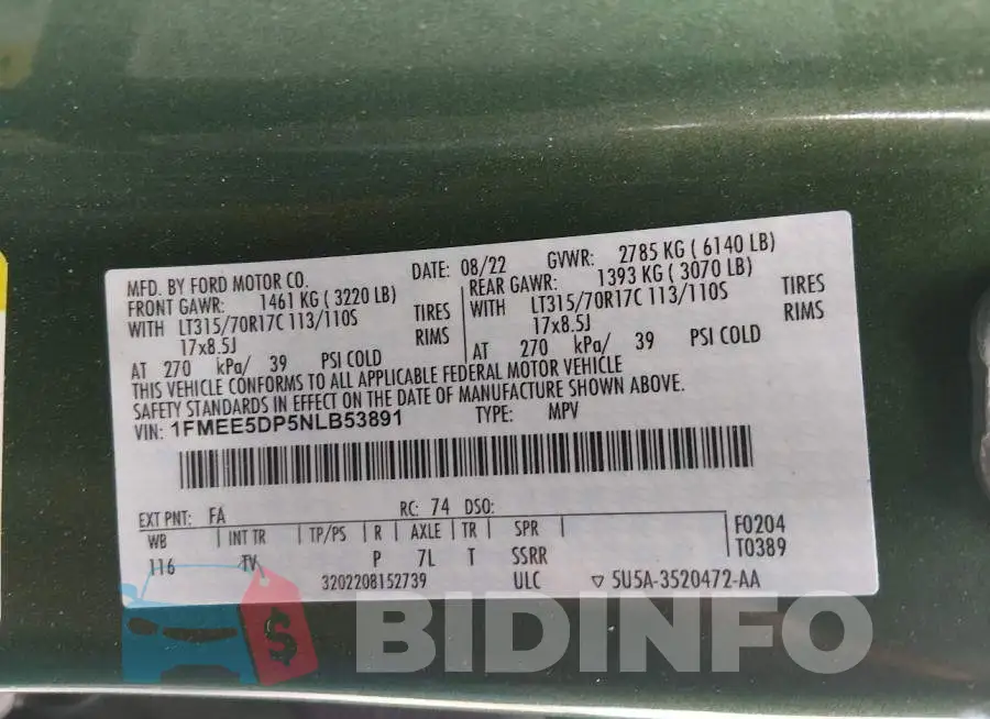1FMEE5DP5NLB53891 Photo# 9