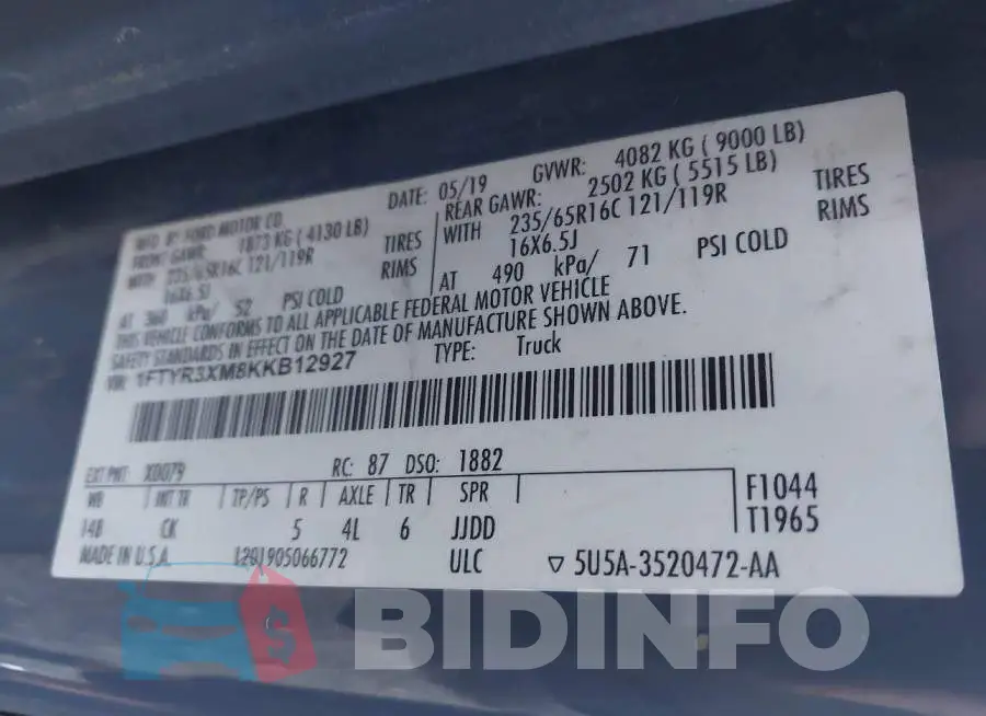 1FTYR3XM8KKB12927 Photo# 9