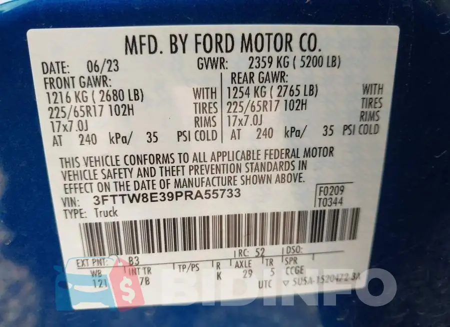 3FTTW8E39PRA55733 Photo# 9