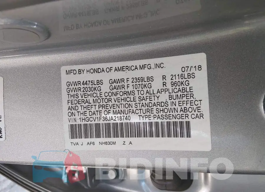 1HGCV1F36JA218740 Photo# 9