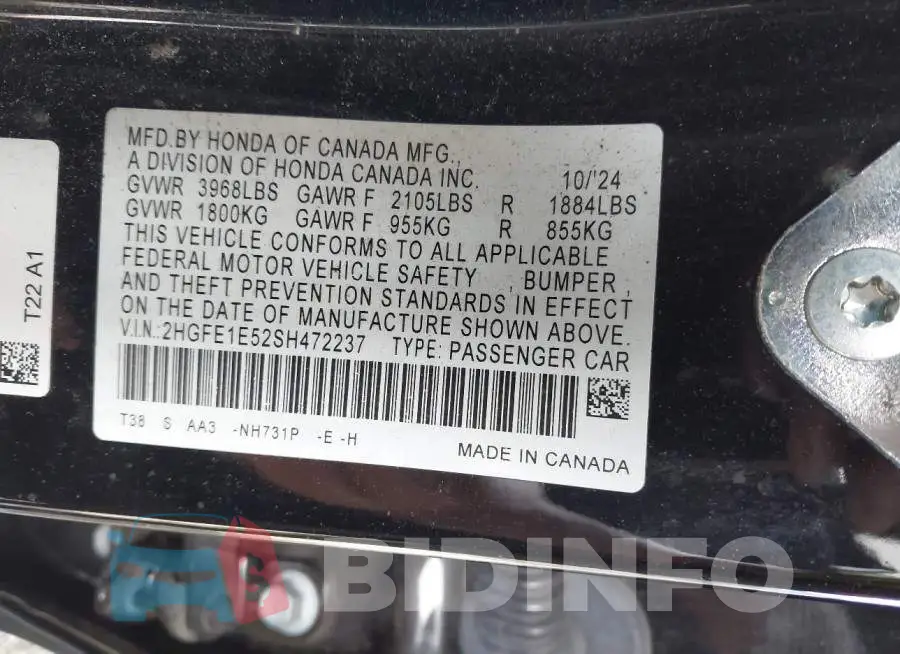 2HGFE1E52SH472237 Photo# 9