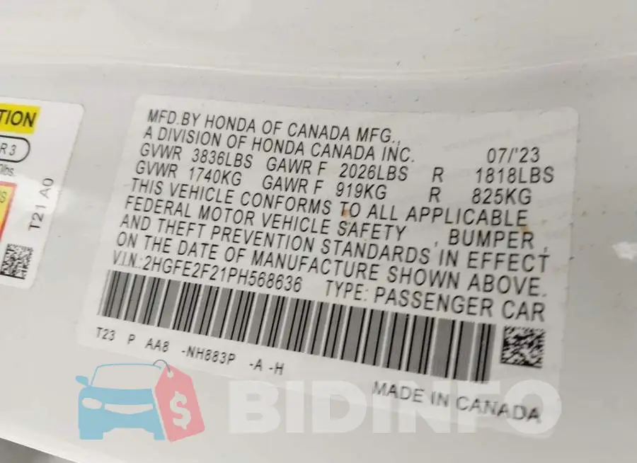 2HGFE2F21PH568636 Photo# 9
