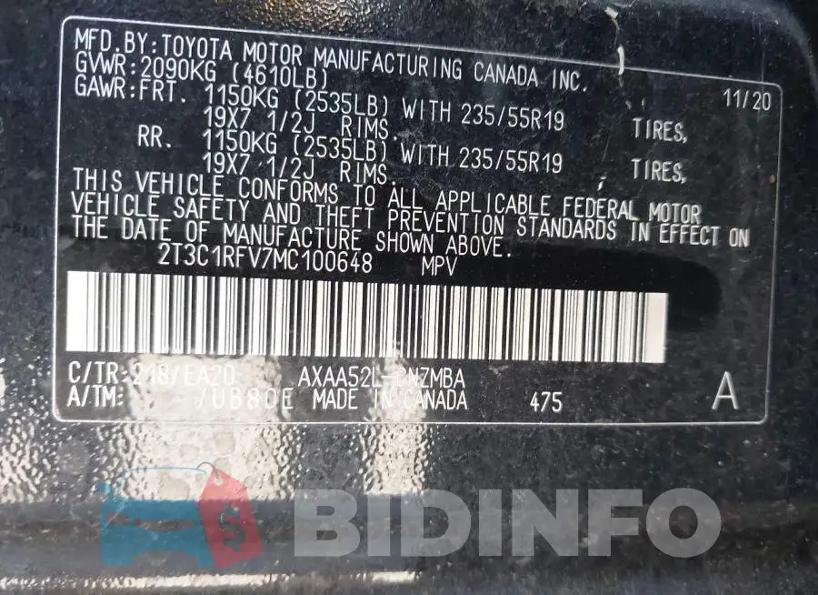 2T3C1RFV7MC100648 Photo# 9