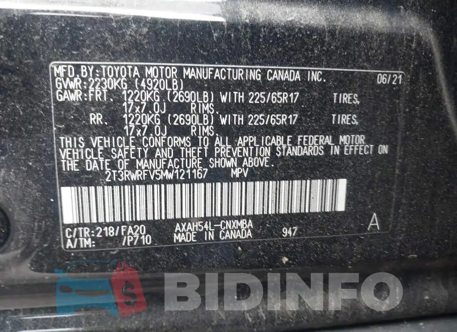 2T3RWRFV5MW121167 Photo# 9