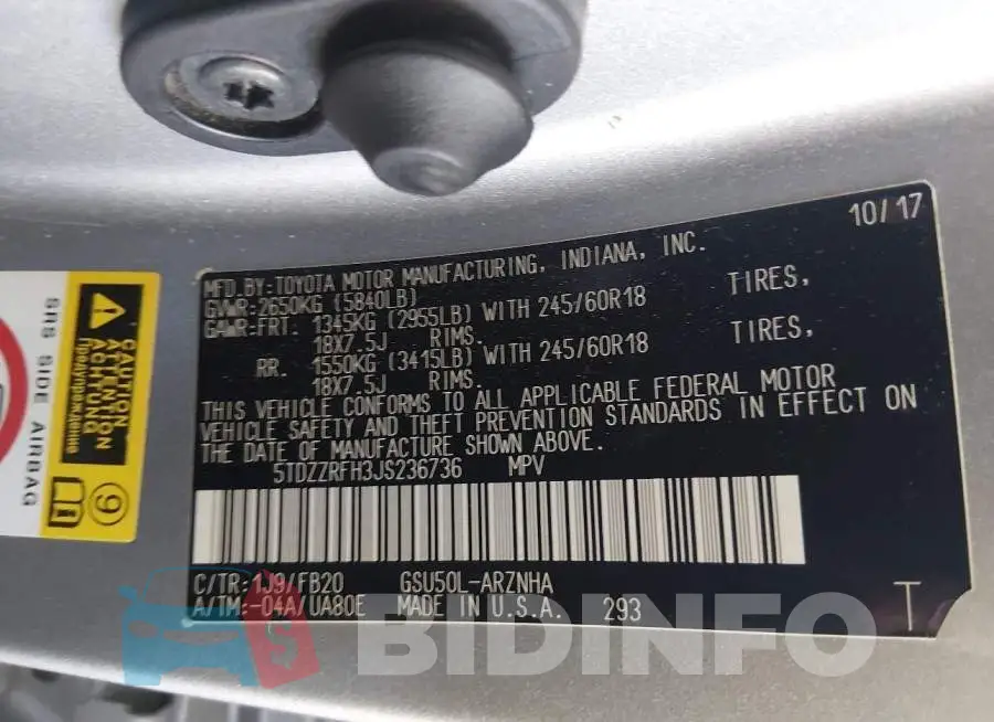 5TDZZRFH3JS236736 Photo# 9