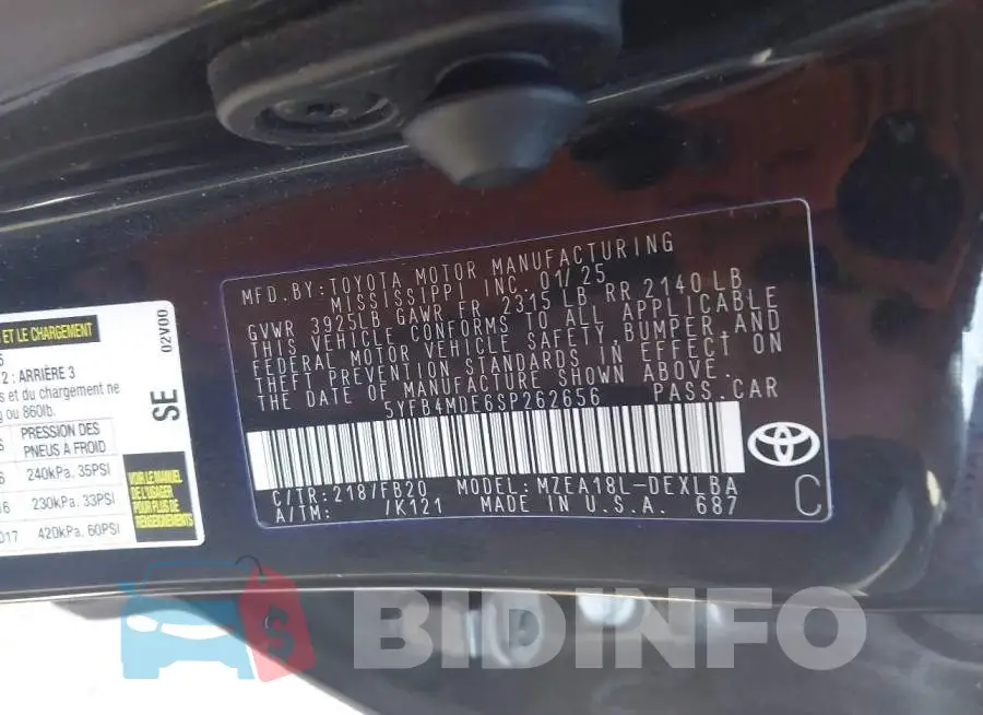 5YFB4MDE6SP262656 Photo# 9