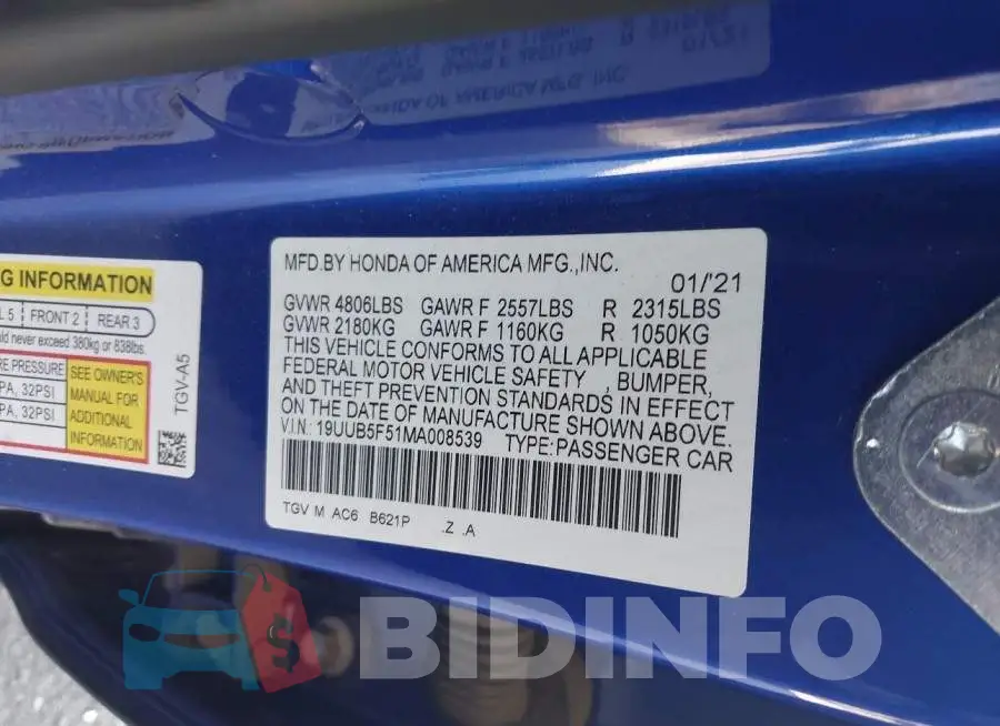 19UUB5F51MA008539 Photo# 9