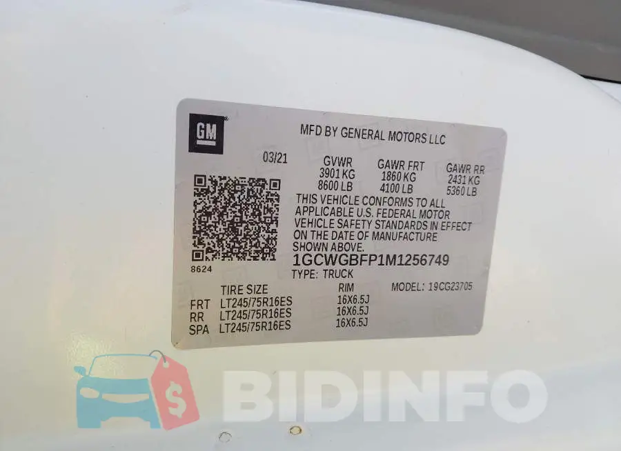 1GCWGBFP1M1256749 Photo# 9