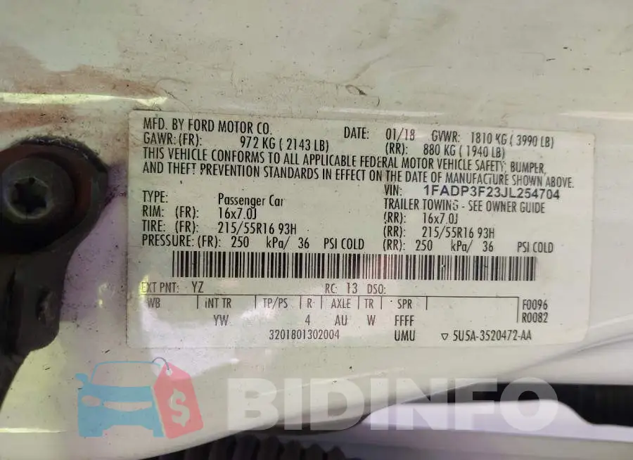 1FADP3F23JL254704 Photo# 9