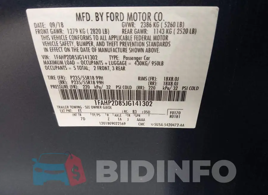 1FAHP2D85JG141302 Photo# 9