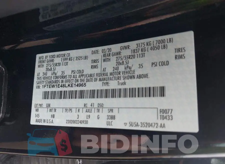 1FTEW1E48LKE14965 Photo# 9