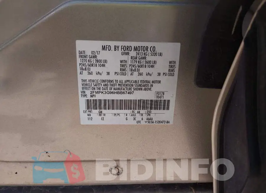 2FMPK3G96HBB67497 Photo# 9