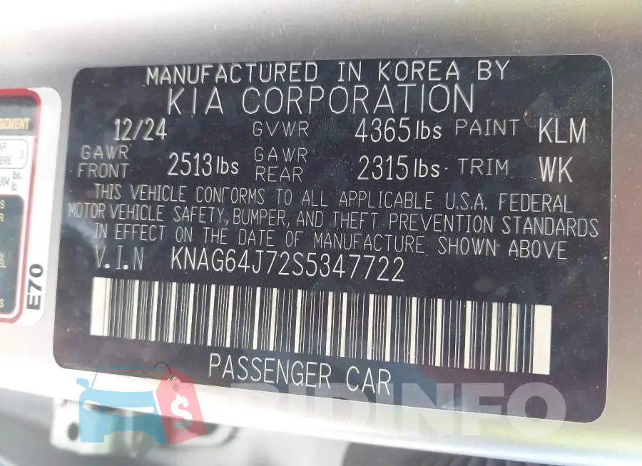 KNAG64J72S5347722 Photo# 9
