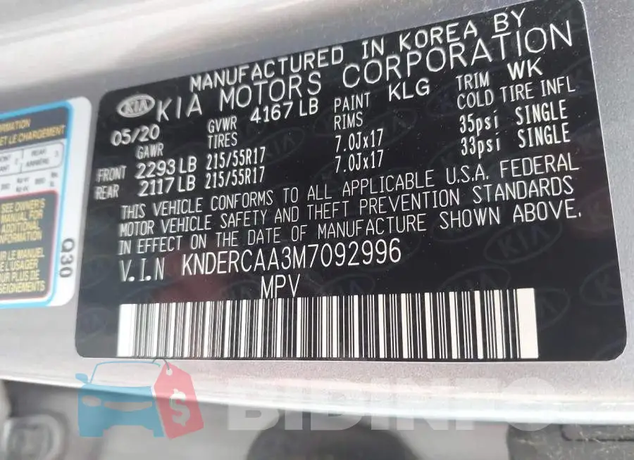 KNDERCAA3M7092996 Photo# 9