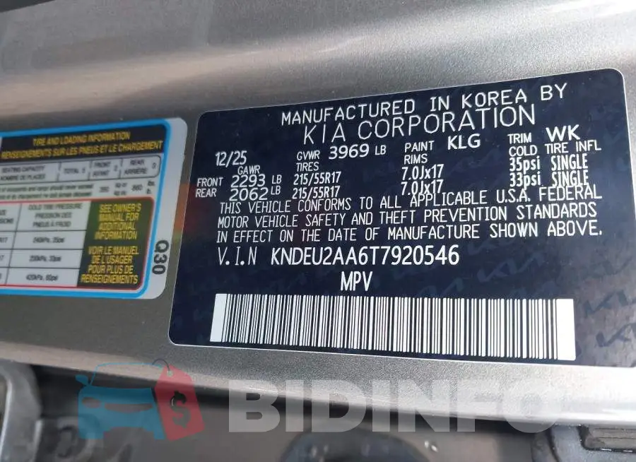 KNDEU2AA6T7920546 Photo# 9