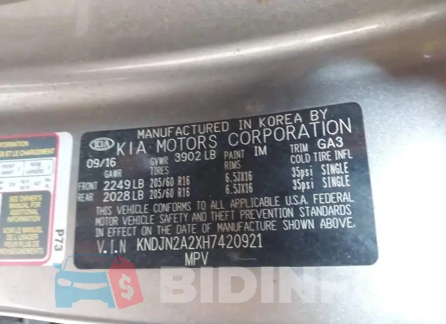 KNDJN2A2XH7420921 Photo# 9